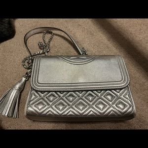 Authentic Tory Burch Silver Crossbody
